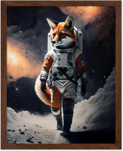 Vista 31 de Poster Master Póster vintage de animales – Impresión retro divertida – Regalo para artista, amigo – Oso Grizzly en traje espacial, astronauta, luna