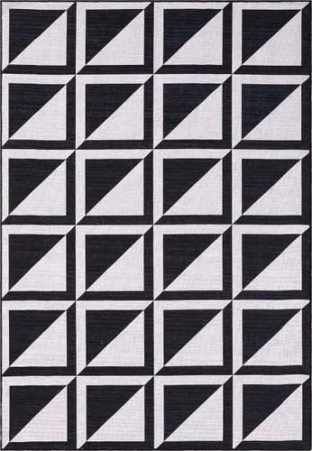 Vista 3 de Abani Parker Collection - Alfombra de área con diseño de cuadrados de alto contraste, color marfil/negro, 4 x 6 pies, fácil de limpiar, duradera