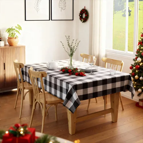 Vista 19 de Encasa XO Mantel cuadrado de algodón 35"x35" Franca Beige Checks Cheques Franca Beige