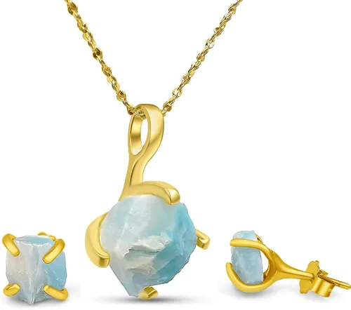 Vista 79 de Juego de joyas de piedras preciosas crudas reales con plata de ley 925 chapada en oro real, collar y aretes de piedra natal, regalo para ella por