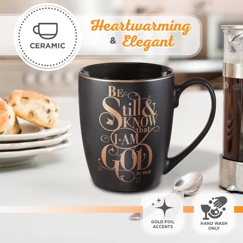 Vista 4 de Christian Art Gifts Taza de café de cerámica negra mate – 12 oz. Taza de café y té inspiradora sin plomo ni cadmio para hombres y mujeres