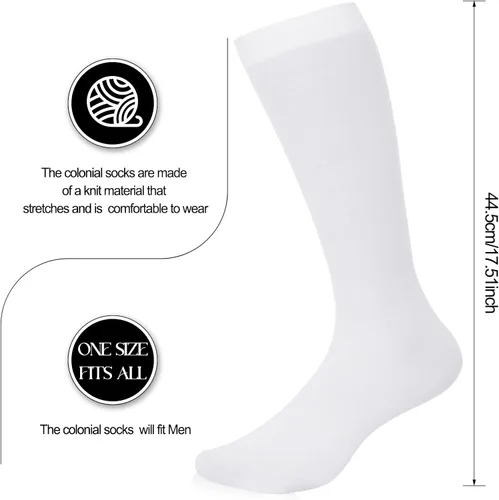 Vista 2 de Eurzom 3 pares de calcetines coloniales para hombre, accesorios de disfraz colonial, calcetines blancos hasta la rodilla para adultos, Halloween