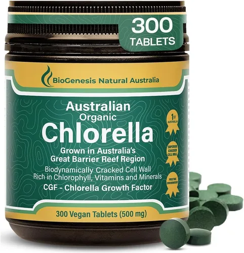Vista 14 de Biogenesis Tabletas orgánicas de Chlorella – 300 unidades (500 mg) bayas mixtas Cultivado en Australia Pared celular agrietada BioDynamic Rico