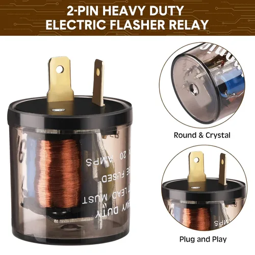 Vista 3 de Reginary 4 unids 12V 2 Pin Electrónico LED Flasher Relé LED Luz de señal de giro de dos clavijas redonda resistente 20 amperios Compatible Automóvil