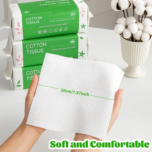 Vista 3 de Toallas faciales desechables, 100 unidades, toallas faciales biodegradables para piel sensible, paño facial ultra suave y grueso, toallitas secas