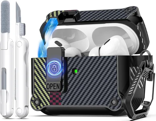 Vista 98 de R-fun Funda de carga compatible con AirPods de 2ª generación 2019, 1ª generación 2016, protección completa contra caídas, tapa desplegable