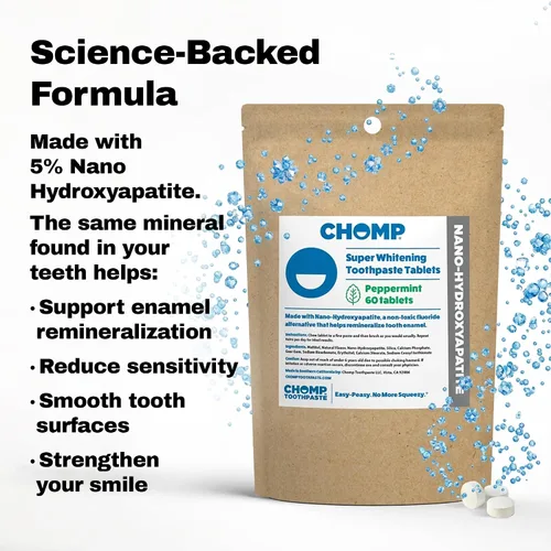 Vista 2 de Chomp Tabletas de pasta de dientes súper blanqueadoras con recambio de nano hidroxiapatita