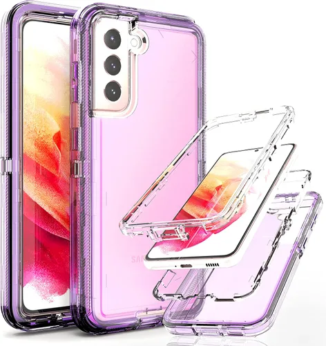Vista 9 de Funda resistente 3 en 1 para Galaxy S21 (no para S21 Plus), con película de TPU flexible y película de lente de cámara, paquete de 2 fundas