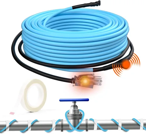 Vista 9 de HEATIT Cable calefactor autorregulador de tubería de 2 pies para protección contra congelación de tuberías, automático con termostato integrado