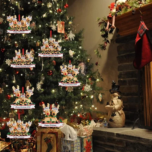 Vista 7 de Adorno personalizado de ciervo para árbol de Navidad, familia de 2,3,4,5,6,7,8 nombres, lindo reno de Papá Noel, decoración de Navidad 2025, regalo