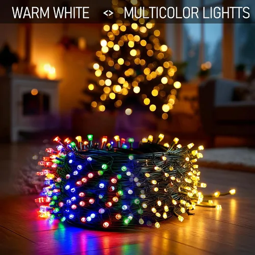 Vista 3 de Dazzle Bright Luces de Navidad que cambian de color, 66 pies, 200 LED, blanco cálido y multicolor, impermeable, con control remoto, 11 modos