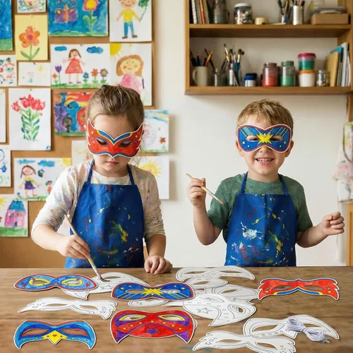 Vista 3 de 24 máscaras de papel en blanco para colorear tu propio héroe