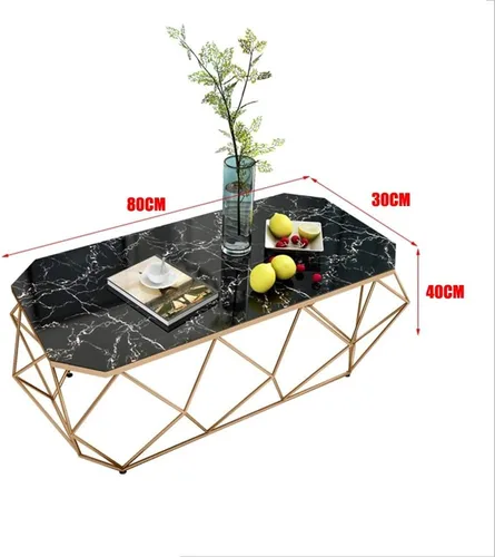 Vista 3 de WFF - Mesa de café rectangular de hierro con diseño de mármol (39.4 in, 19.7 in, 17.7 in)