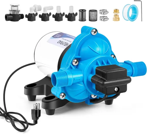 Vista 9 de Heuyrao Bomba de agua para caravana de 12 V CC, silenciosa, 4.0 GPM 45 PSI, diafragma autocebante de 3 cámaras, bomba de presión de agua dulce