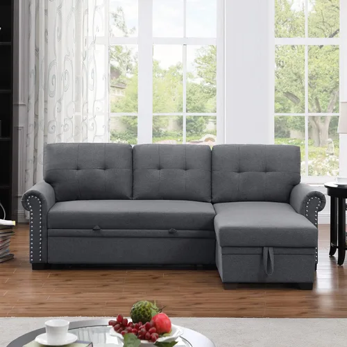 Vista 4 de Alexent Sofá cama convertible con cama extraíble, sofá cama de 3 plazas, sofá cama con diván de almacenamiento para apartamento, sala de estar