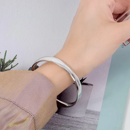Vista 4 de Minimalism - Pulsera de plata de ley 925 de ancho de 7 a 0.315in de diámetro, 60 a 2.559in, color liso, liso, joyería fina, regalos, Circonita cúbica