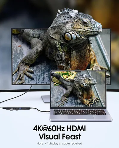 Vista 4 de LENTION USB-C Hub, 4K@60Hz HDMI, 100W PD, 2 USB-C, 2 USB 3.0, Card Reader