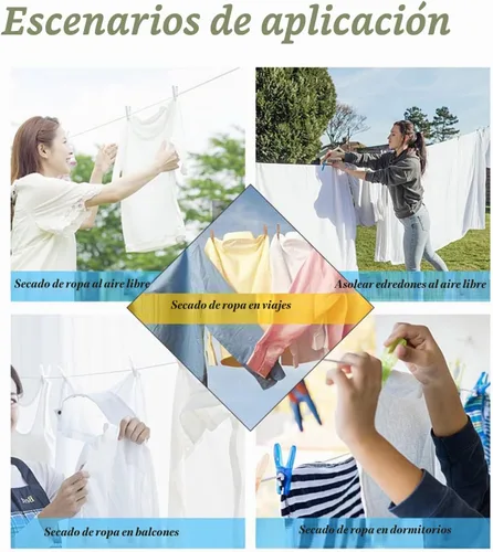 Vista 7 de Clothesline - Cuerda de secado de ropa, portátil, ajustable, para interiores y exteriores, línea de ropa a prueba de viento, colgador para camping