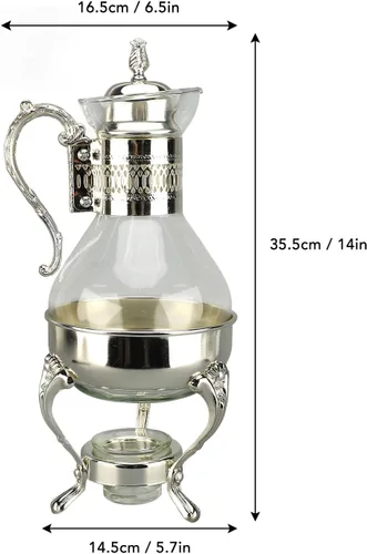 Vista 5 de Juego de tazas de café de vidrio vintage con tapa y taza, jarra de agua calentable para uso doméstico y oficina, 14 x 6.5 x 5.7 pulgadas, servicio