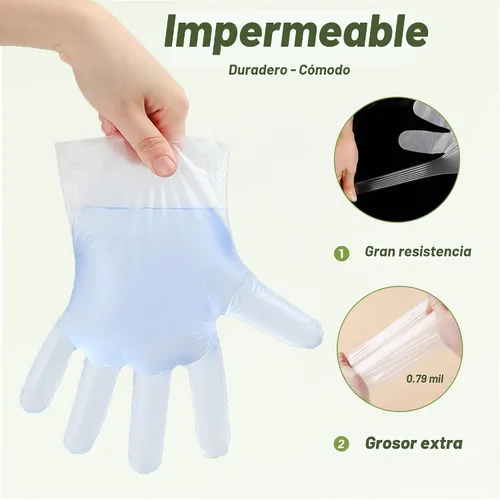 Vista 2 de Guantes desechables compostables de compost Guantes grandes de comida para limpiar cocinar, lavar platos, certificado BPI, 100 unidades, color blanco