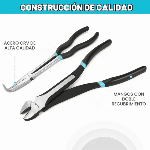 Vista 2 de DURATECH Juego de 4 alicates de punta de aguja extralargos, acero CRV premium, 11 pulgadas de largo alcance recto y punta doblada de 90° y punta