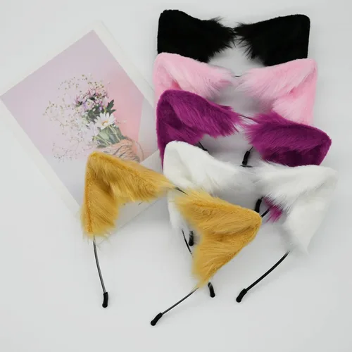Vista 7 de Dolmtop Diadema hecha a mano con orejas de perro de gato, zorro, lobo, accesorios de disfraz para Halloween y Navidad