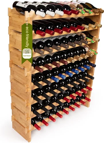 Vista 9 de DECOMIL - Estante de vino grande para 36 botellas, estante apilable y modular para almacenamiento de vino, estantes de exhibición de bambú sólido