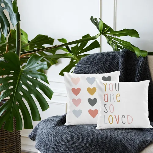 Vista 2 de Funda de almohada bohemia para aula, funda de almohada reversible con corazón de 18 x 18 pulgadas, fundas de almohada para sofá de guardería