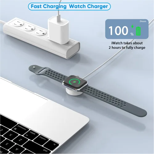 Vista 2 de Carga rápida para cargador de Apple Watch, paquete de 2 bloques de cargador PD USB C Fast iWatch con cable inalámbrico magnético de 6 pies