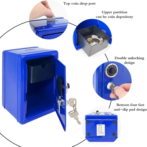 Vista 3 de Alcancía segura para niños, caja fuerte de metal con llave, caja de ahorro de dinero para niños y niñas, los mejores bancos de regalo