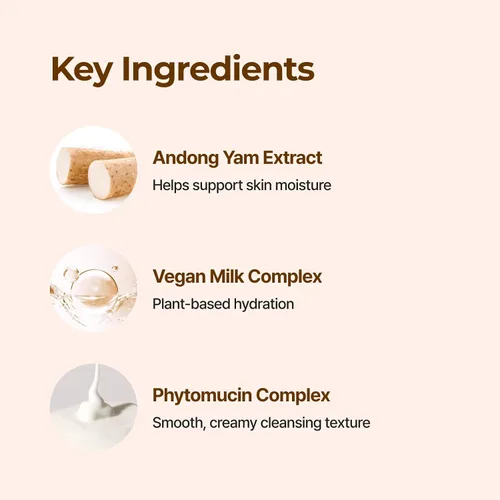 Vista 6 de IsNtree Yam Root Vegan Milk Cleanser 220ml, 7.43 fl.oz Limpiador facial coreano para pieles sensibles Textura rica y cremosa Hidratante