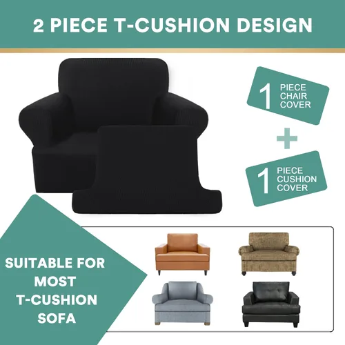 Vista 4 de Fundas para sofá de 2 piezas con cojines en forma de T, fundas de sofá de alta elasticidad para sofá de 1 cojín con 1 fundas individuales de cojín