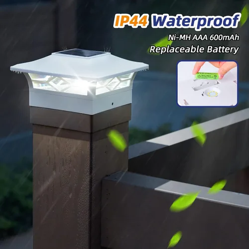 Vista 6 de APONUO - Luces solares para punta de poste, paquete de 6, 2 modos, luces solares para postes de valla, IP65 impermeables, encendido/apagado