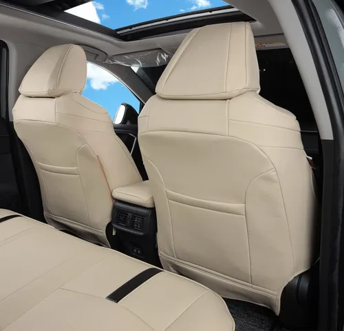 Vista 14 de Fundas de asiento RAV4 de ajuste personalizado, piel sintética impermeable para Toyota RAV4 2013-2018 (beige)