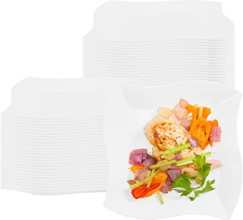 Vista 14 de Restaurantware - Platos de postre de 3 x 3 pulgadas, 100 platos de cóctel pequeños, cuadrados, bordes ondulados, platos desechables de plástico Negro