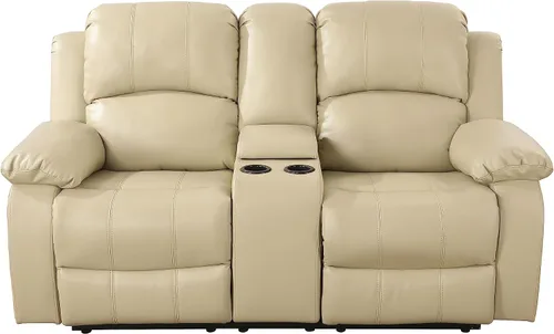 Vista 3 de Juego de muebles de sala de estar, juego de sofá reclinable de cuero, sofá reclinable y sofá biplaza, juego de sofá de cuero beige, juego de muebles