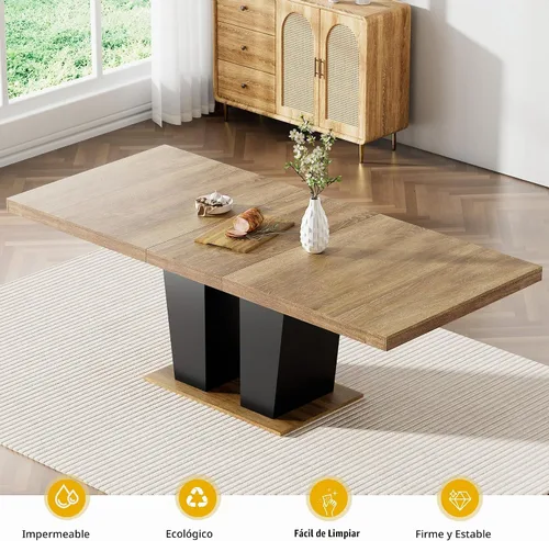 Vista 6 de Mesa de comedor extensible de 78.74 pulgadas para 6, 8 y 10, moderna mesa de cocina expandible de granja con pedestal de doble columna, mesa