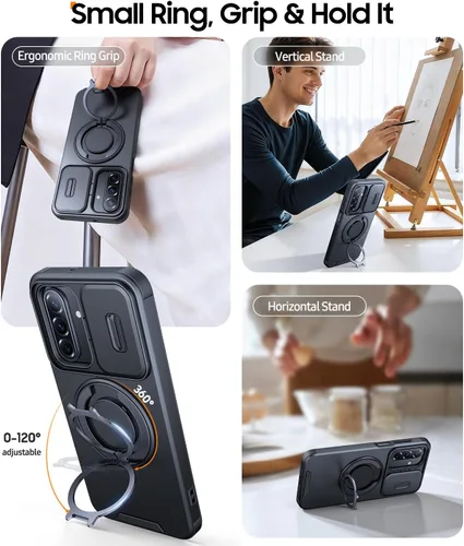 Vista 2 de JAME Funda para Samsung Galaxy A17/A16 5G, soporte de anillo, cubierta de cámara deslizante, 2 protectores de pantalla, protección de doble capa a