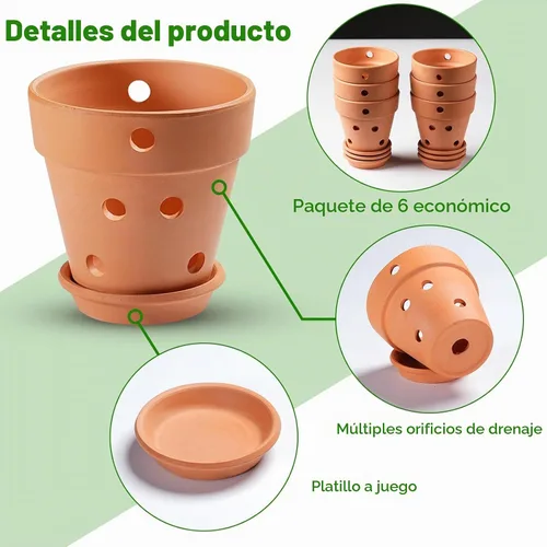 Vista 4 de Juego de 6 macetas de orquídea de terracota de 4 pulgadas