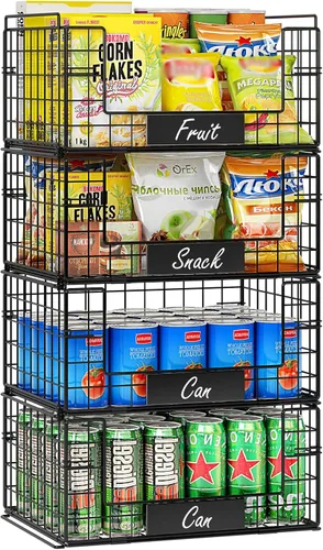 Vista 9 de JKsmart Cesta apilable de alambre de 8 niveles, organizador de latas para despensa de cocina, estantes de almacenamiento de metal XXL con divisores