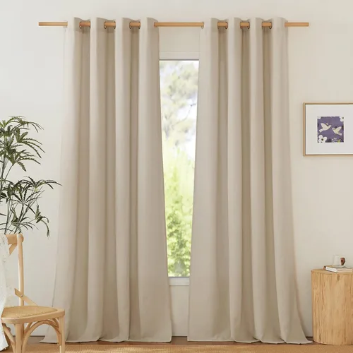 Vista 142 de NICETOWN - Cortinas de lino angora para ventana de cocina sobre el fregadero, con ojales, lino grueso angora, tratamientos cortos para ventanas