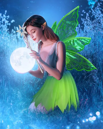 Vista 4 de Hicarer 5 Pcs Butterfly Fairy Wing Costume Set for Women Wing Elf Ear Flower Crown Star Wand Green Tutu Skirt Adult Girl Kid