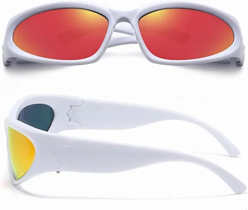 Vista 5 de LASPOR Gafas de sol deportivas envolventes para mujeres y hombres, lentes deportivos Y2K
