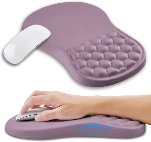 Vista 19 de Alfombrilla ergonómica para ratón con soporte de muñeca con espuma viscoelástica con protuberancia de masaje, alfombrilla para ratón de alivio