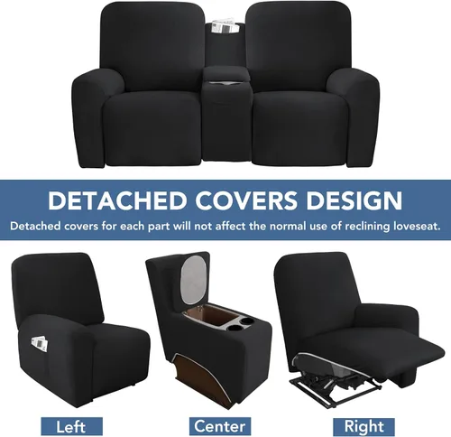 Vista 4 de Easy-Going - Funda elástica para sofá reclinable biplaza con consola central, cubierta suave de vellón ajustada, 2 asientos, con soporte y Negro