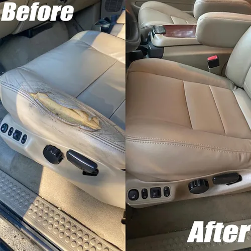 Vista 2 de GXARTS Funda de Asiento de Reemplazo de Cuero para Conductor y Pasajero, Parte Inferior, TAN 4H 8H, Compatible con Ford F250 F350 F450 F550 Super