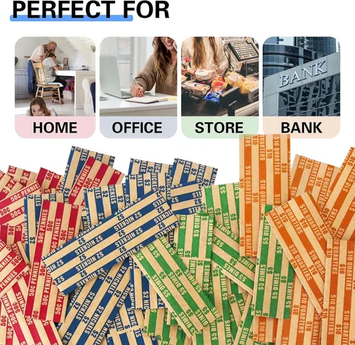 Vista 5 de ESSENTIAL 100 piezas surtidas de envoltorios planos de monedas, envoltorios de rollos de monedas para cuartos, diez centavos, cinco centavos y un