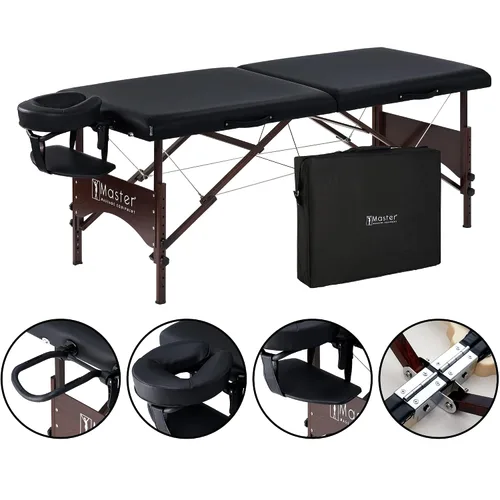 Vista 2 de Master Massage Argo - Mesa de masaje portátil de 28 pulgadas en negro con patas de nogal, cama de spa para ejercicio y masaje de mesa, cama