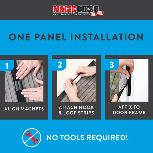 Vista 6 de Magic Mesh Deluxe, Negro Puerta mosquitera magnética, resistente, cierre magnético, red para puerta, pantalla para patio, pantalla para puerta