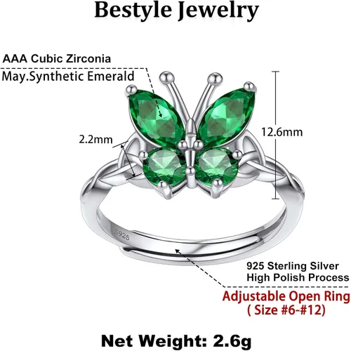 Vista 7 de Bestyle Anillo de collar de mariposa con piedra natal plateada para mujeres, delicado y lindo regalo de joyería de mariposa para mujeres